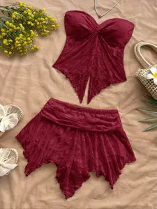 Women's Y2K Fitted Lace Spaghetti Strap Top & Skirt Outfit, Perfect for Vacation Beach Music Festival Party Classic Fashion Womenswear