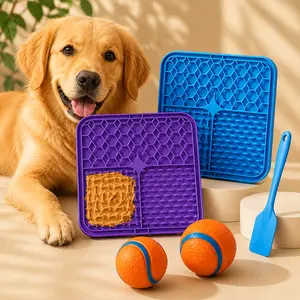 5-Piece Dog Slow Feeding & Play Set – Blue + Purple Lick Mats, Silicone Spatula, Large & Small Squeaky Chew Balls for Slow Eating, Calming & Energy Release