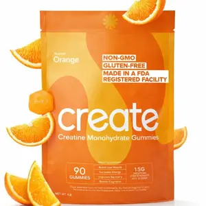 Create Creatine Monohydrate Gummies – Orange Flavor, 1.5g Creatine Per Gummy, 90 Gummies, Easy Chew, No Powder, Vegan & Non-GMO, Gluten-Free