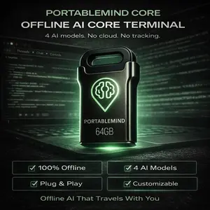 PortableMind CORE Offline AI Workspace USB | Pre-Configured Local AI Tools (requires compatible PC)