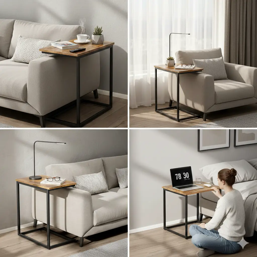 Pipishell End Table C-Shaped, Sofa Side Table,Bedside Table,27 inches High, Side Table for Couch Slide Under, Modern Nightstand, for Living Room, Be