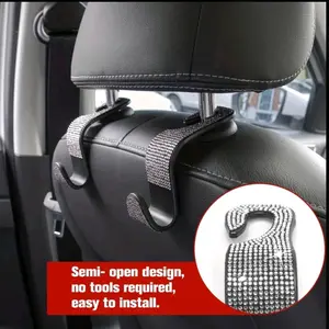 2 Pack Bling Rhinestone Crystal Car Hooks for Auto Seat Back Organizers