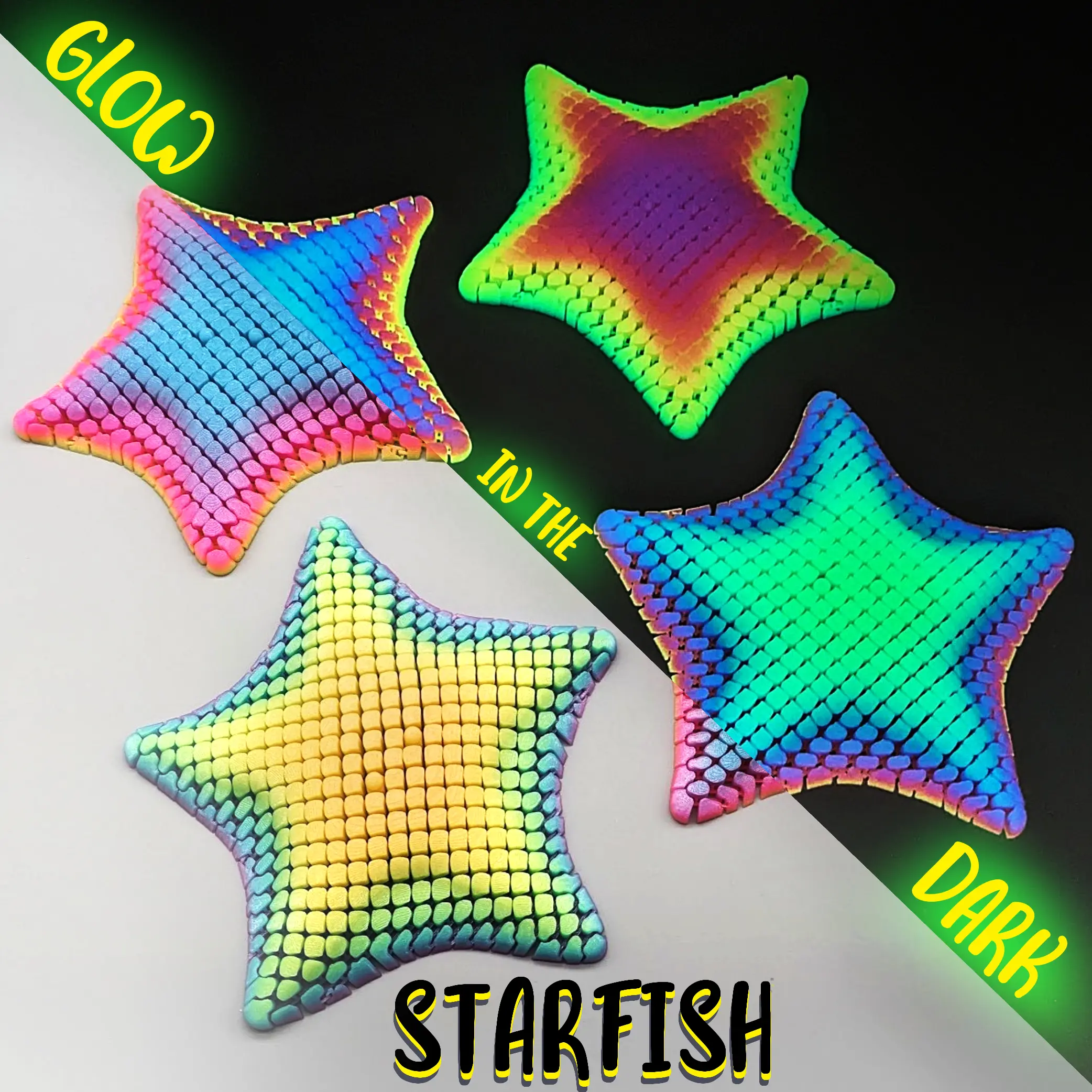 GLOW-in-the-DARK Rainbow Starfish - 3D Printed Fidget, Fun Desk Decor, ADHD Fidget, Satisfying Texture, Cool Unique Gift, Stress Relief