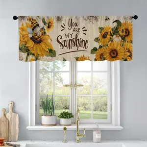 1 Pc Summer Sunflower Dwarf Watercolor Print Linen Texture Background Kitchen Curtains Valance Window Curtain Living Room Bedroom Bathroom Home Decoration 54 Inches * 18 Inches