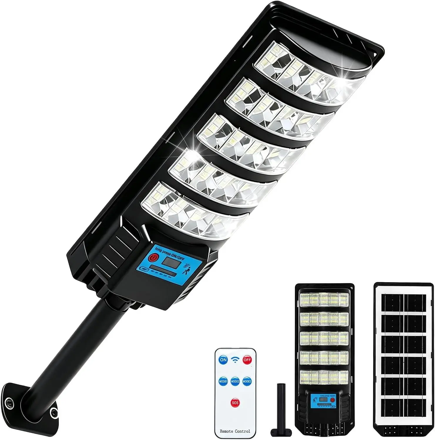 6500K Solar Street Light Outdoor, IP67 Waterproof Solar Flood Lights Outdoor Dusk to Dawn with Wide Angle, Security Wall Light Motion Sensor with Remote Control for Yard, Parking Lots, Street, Garage