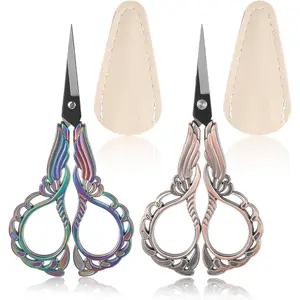 2PCS 4.5Inch Small Sharp Stainless Steel Vintage Embroidery Sewing Scissors with Cover for Craft Cross Stitch Needlework Artwork Thread Yarn Cutting