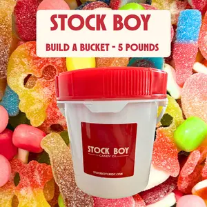 Stock Boy Build-A-Bucket- 5LB - We will pack your order live at our Pick N Mix Station -  Choose a minimum of 5 candies - If not live, you can still order Blue Raspberry