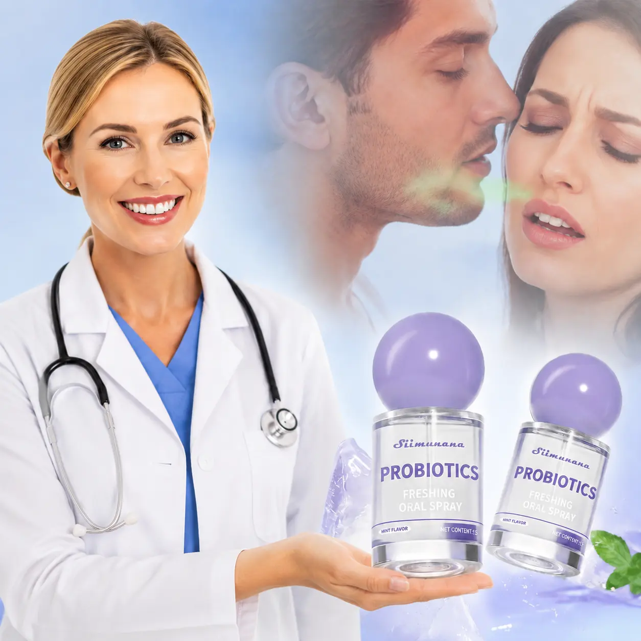 Probiotic Oral Spray for Adults - 15ml Sugar-Free Mint Peppermint Freshener, Portable On-The-Go Travel Bottle, Prevents Bad Breath for Confidence & Social Butterflies, Bag, Single Item, No, Non-Medical, Invigorating