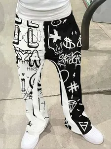 Men's Loose Fit 3D Graffiti Geometric Graphic Print Bell Bottom Flared Pants, Trouser, Menswear, Casual Sporty Streetwear, Hip Hop Vintage Long Pants, All Seasons Fashion