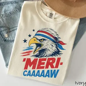 Comfort Colors® Meri-Caaaaaw T-Shirt, Funny 4th of July Merica Eagle Shirt, 4th of July Tee, American Flag Tee, Independence Day Shirt