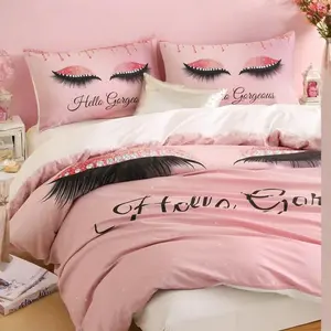 Eyelash Print Bedding Set, 3 Counts/set Including 1 Count Decorative Duvet Cover & 2 Counts Pillowcase, Soft Comfortable Fabric Bedding Duvetcovers Set for Home Bedroom
