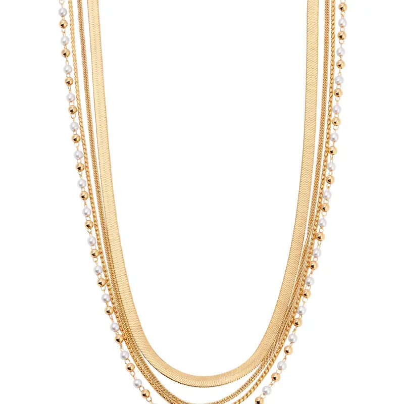 All the Chains Pearl Layered Necklace – 18K Gold Plated Multi Layer Necklace with Freshwater & Glass Pearls | Adjustable Statement Jewelry for Women