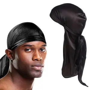 Solid Color Silky Satin Durag Unisex Wave Cap Hat Doo Rag Biker Smooth Head Wrap