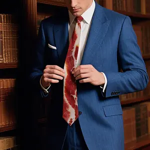 Men's Bacon-Style Abstract Print Bow Tie, 8cm Wide Washable Meat Pattern, Ideal for Daily Wear, Semi-Formal Occasions, Holiday Gifts