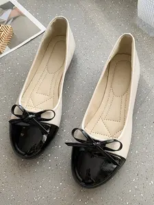 Women's Elegant Solid Color Bowknot Design Mary Jane Shoes, Fashionable Pointed Toe Flat Shoes for Daily Wear, Lightweight Breathable Comfortable Rubber Shoes for Women & Girls, Footwear