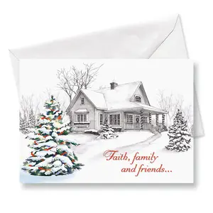 Lillian Vernon Winter Home Christmas Greeting Cards Set - 18 Large 5 x 7-Inch Folded Cards with Envelopes, Themed Religious Holiday Card Value Pack