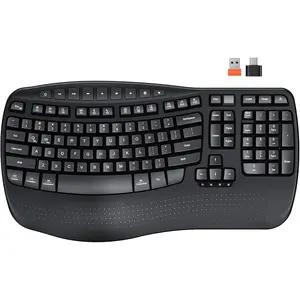 Keyboard, Wave  Wrist Rest for  Typing, 2.4G USB-A Cordless Receiver and USB-C Adapter, Ergo  Keyboard Compatible with Windows//PC/Laptop, Black