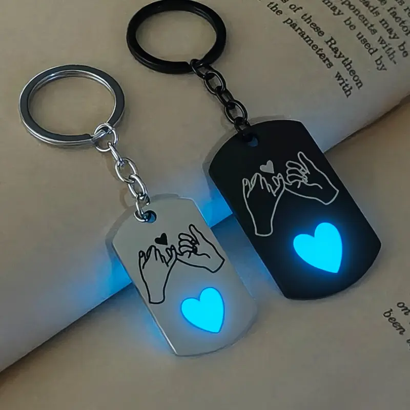 Night Glow Heart Hook Pendant Lightweight Keychain Set, Cute Couple Accessories for Valentine's Day Gift, 2 Piece Lover's Charm, Cute Keychains, Heart Design Keychain