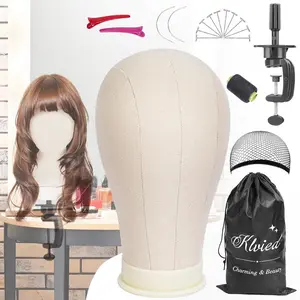 Premium Cork Canvas Block Head Mannequin - 22 Inch - Ideal for Wig Display, Styling, and Making - Includes Doll Head Storage Bag wig stand