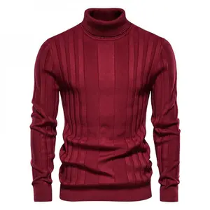 Men’s solid turtleneck sweater, regular fit, casual long-sleeve jumper for autumn and winter; polyester knitwear for daily wear; menswear tops