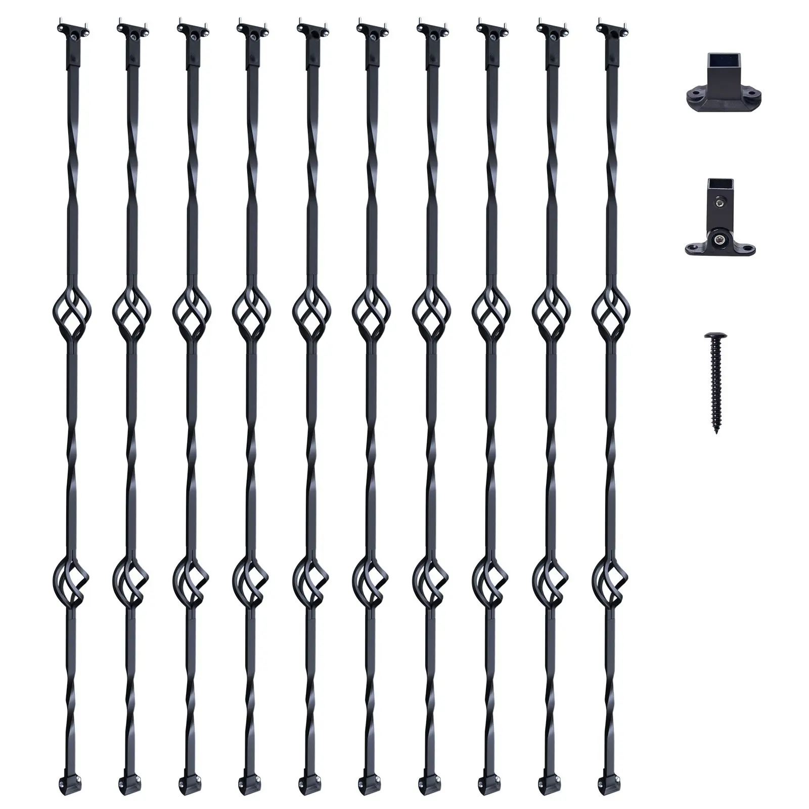 Staircase Metal Balusters - 44 Inch Tall, 1/2 Inch Galvanized Steel Banister Spindles, Decorative Hollow Double-Basket Deck Balusters, 10 Pack for Spiral Stair Railing with Shoes and Screws
