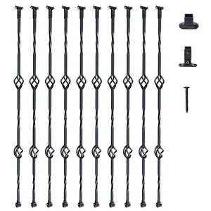 Staircase Metal Balusters - 44 Inch Tall, 1/2 Inch Galvanized Steel Banister Spindles, Decorative Hollow Double-Basket Deck Balusters, 10 Pack for Spiral Stair Railing with Shoes and Screws
