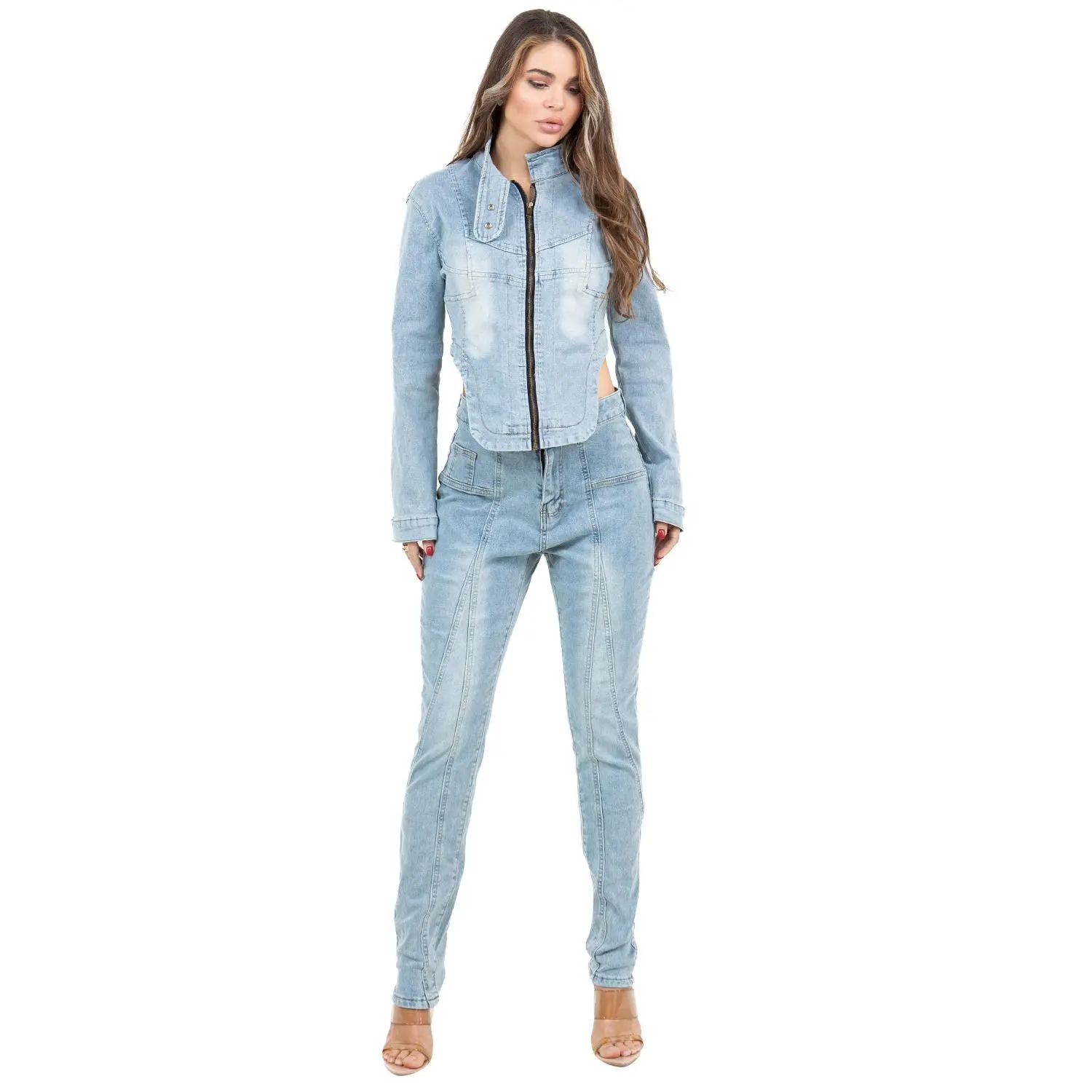 WOMEN FASHION DENIM TWO PIECE PANTS SET