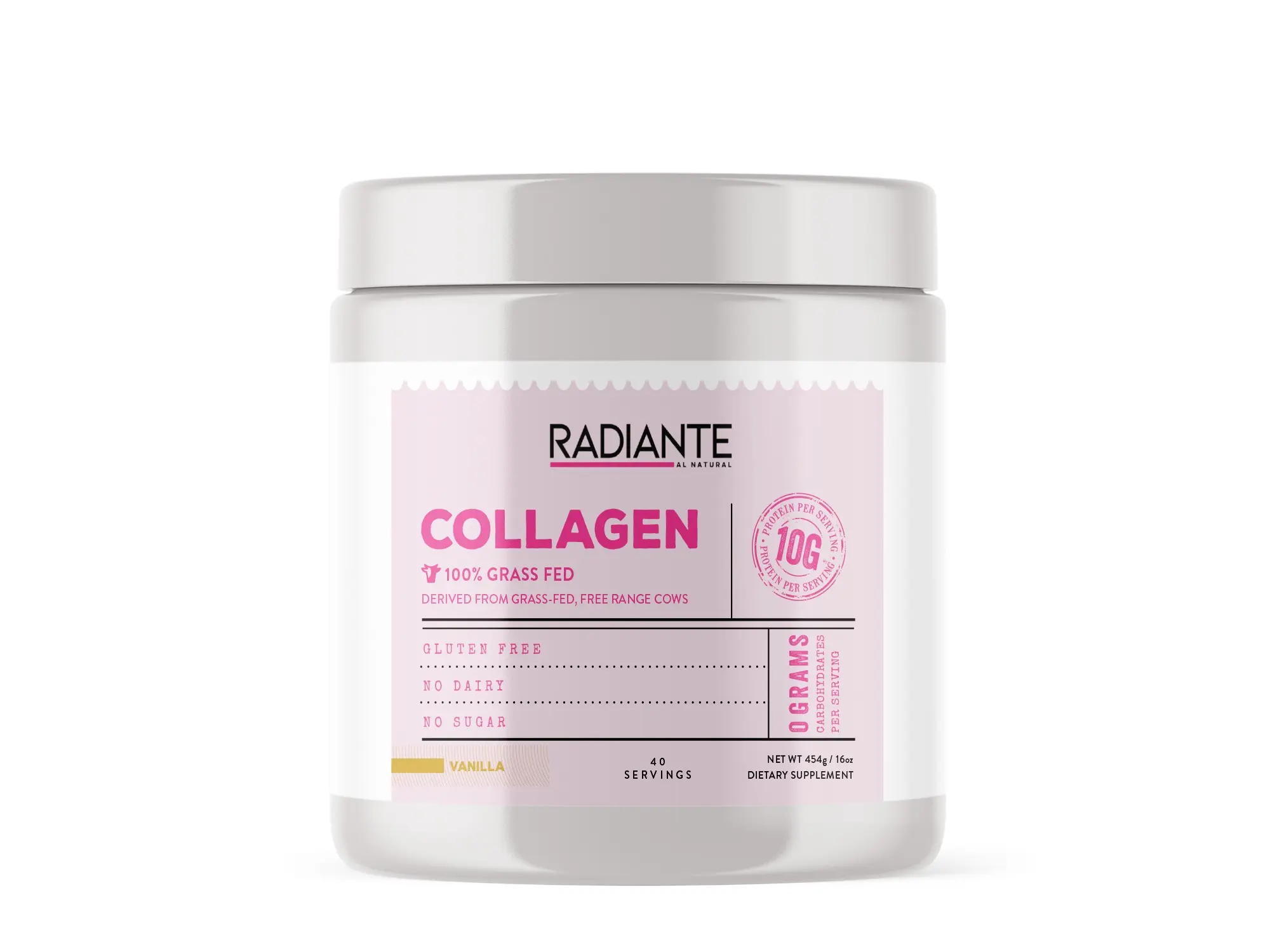 Radiante Collagen - 100% Grass Fed Formula for Radiant Skin support’s Strong Joints & Healthy Hair Nails Gluten Free Dairy Free Sugar Free Keto Friendly 40 Servings Vanilla Flavor USA Made
