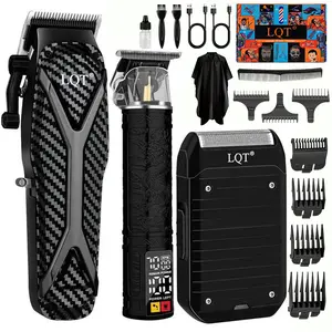 LQT 3-Piece Professional Cordless Hair Clipper Set, 0-Gapped T-Blade Detail Trimmer, Beard Trimmer, Electric Shaver - Full Hair Grooming Kit for Salon, Home Use, Men’s Gift