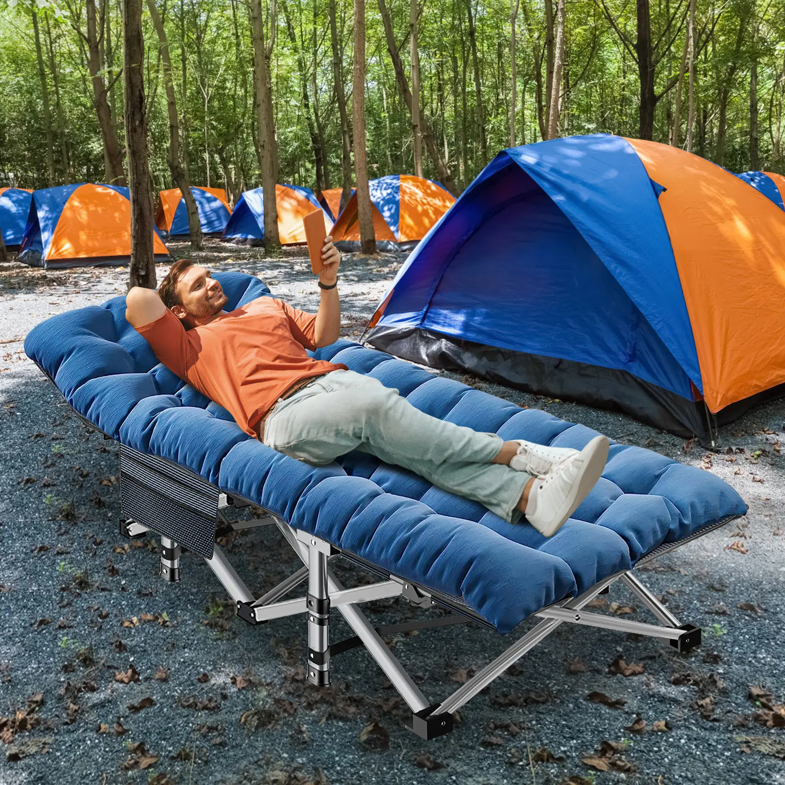 ABORON 75" Heavy Duty Folding Bed Cot with 3.3 Inch 2 Sided Mattress, Rollaway Guest Bed, Outdoor Folding Bed with Carry Bag