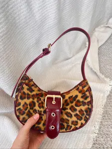 Women's Fashionable Leopard Print Half Moon Bag, 2025 New Style Casual PU Leather Shoulder Bag for Daily Used, Trendy All-match Commuter Bag Crescent Bag