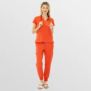 EADFLIE Scrubs Set for Women – V-Neck Nurse Scrubs with 8 Pockets, Stretch Jogger Pants, Soft Comfortable Medical Uniform