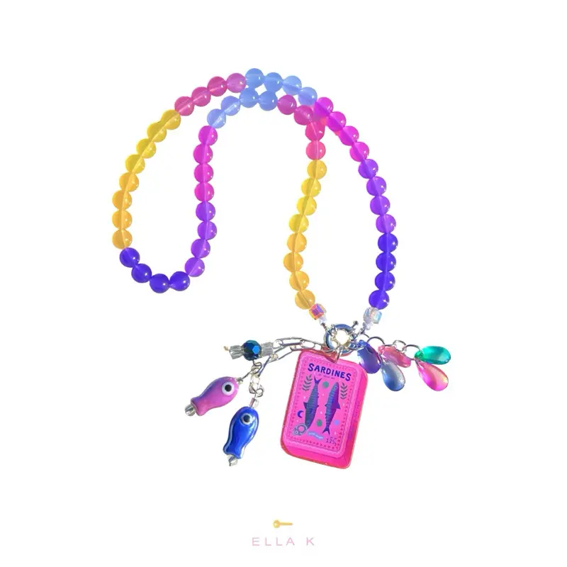 Pocket Full Of Sardine Sunshine Necklace / Hyper Sun-Kissed Charm Necklace with UV Color- Changing Beads / Ombré Hyper Sun-Kissed UV Reactive Beaded Charm Necklace
