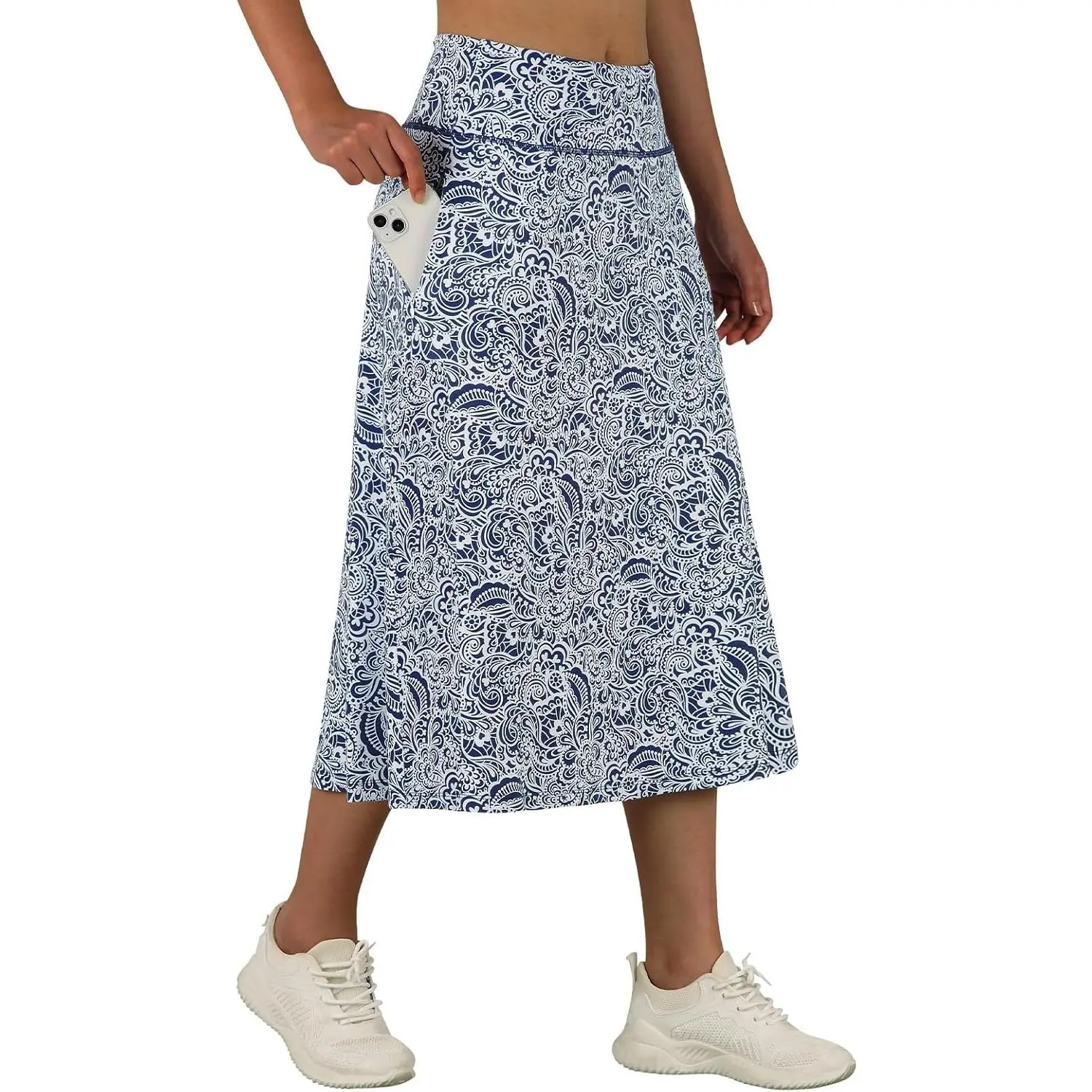 Female 28-Inches Modest Outfits Athletic Wear Knee-Length Skorts with Pockets, DD20BarkBouquet