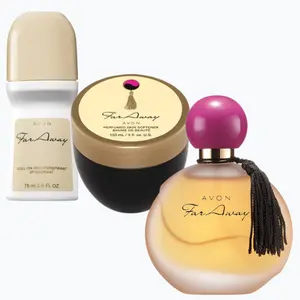 Avon Far Away Eau De Parfum Set, Perfume 1.7, Roll-on Deodorant, Skin Softener