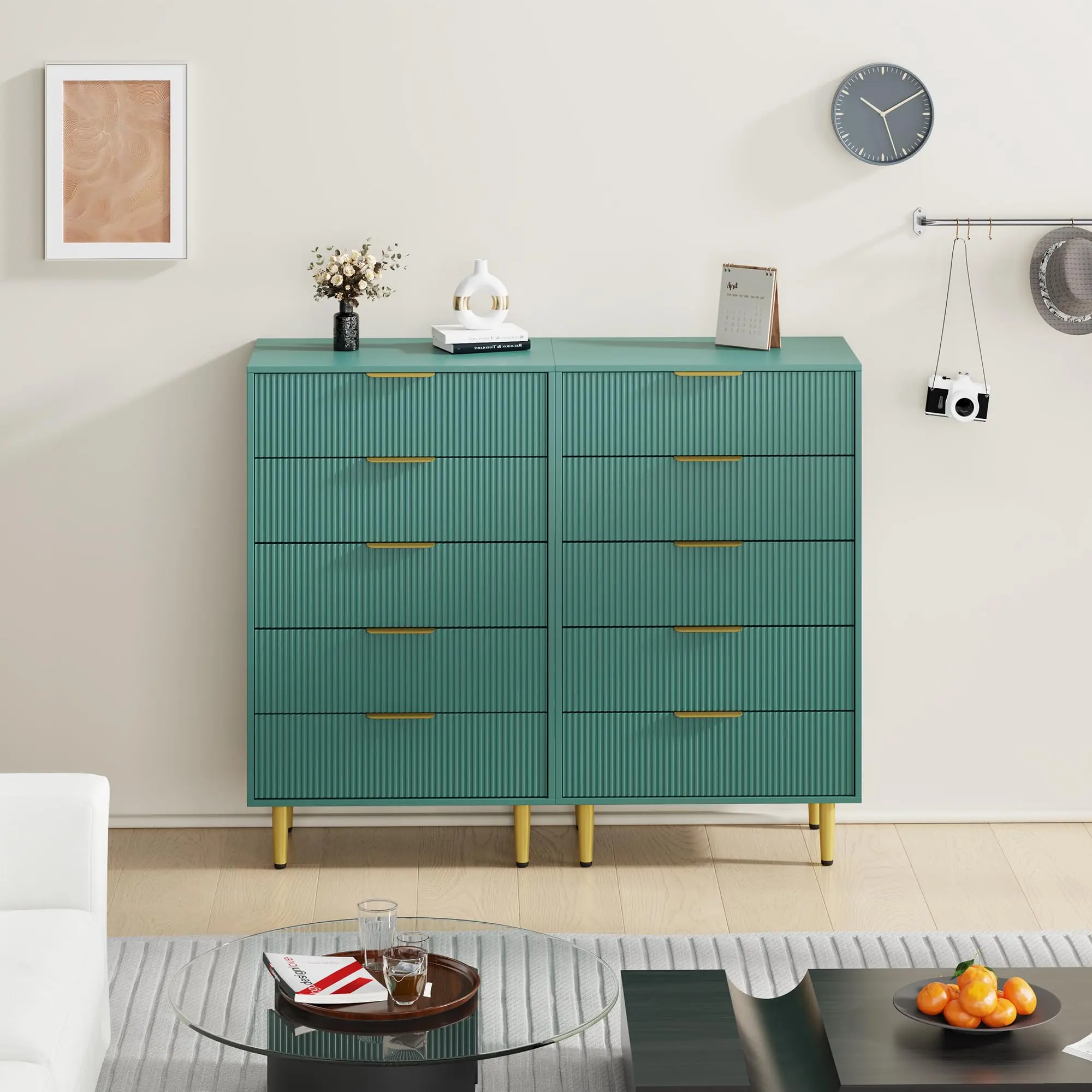 Garvee Fluted Dresser for Bedroom with 5 Drawers, Wooden Chest of Drawers  with Metal Handle & Feet, Green Dresser for Living Room, Hallway, Bedroom -  TikTok Shop