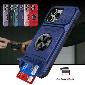 【Freeship】Hybrid Shockproof Magnetic Ring Case Card Slot for iPhone 16 15 Pro max 14 13