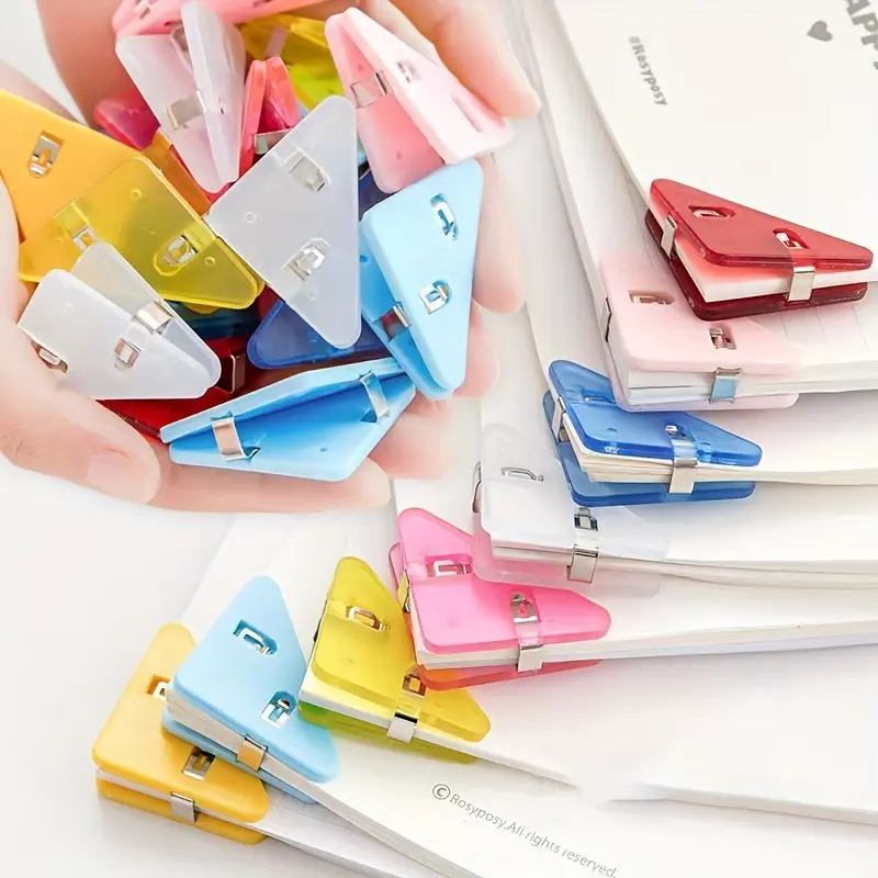 10pcs Nordic Creative Sealing Clips, Colorful Stationery Corner Clamps, Triangular Multi-Angle Bookclips, Anti-Roll Plastic File Folders, Paper Clips