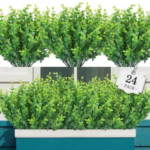 24 Bundles Fake Plants Greenery Stems, Artificial Plants for Outdoor, No Fade Faux Plastic Plants for Hanging Indoor, St Patrick's Day Decorations