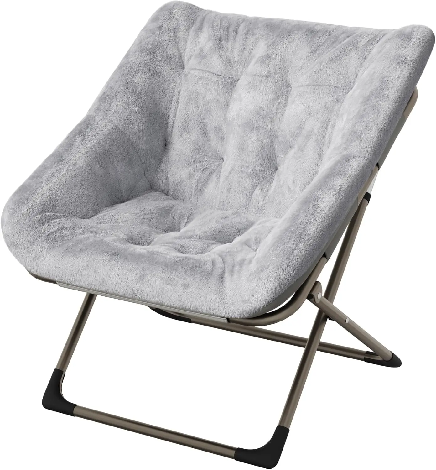 Folding Saucer Chairs for Adults, Comfy Faux Fur Lazy Chair with Metal Frame, 300 LB Capacity, No Assembly Required for Bedroom, Dorms, Apartments