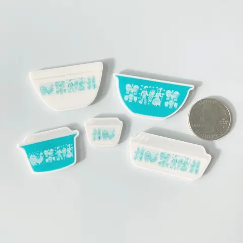 Pyrex Turquoise Butterprint Fridge Magnets, Amish Butterprint, Decorative Handmade Magnets for Retro Home or Office, Pyrex Gifts, Retro Kitchen Christmas Set