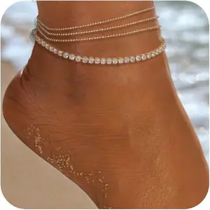 Korean and Japanese fashion hip-hop versatile minimalist style Cuban chain single-layer double-layer twisted chain gold and silver caterpillar anklet