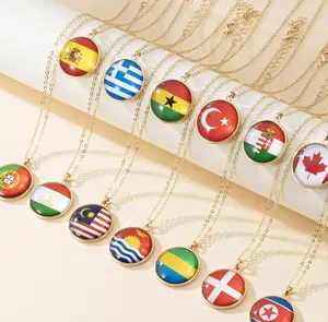 National Country Flag Design Glass Dome Cabochon Pendant Necklace with Flag-inspired Design