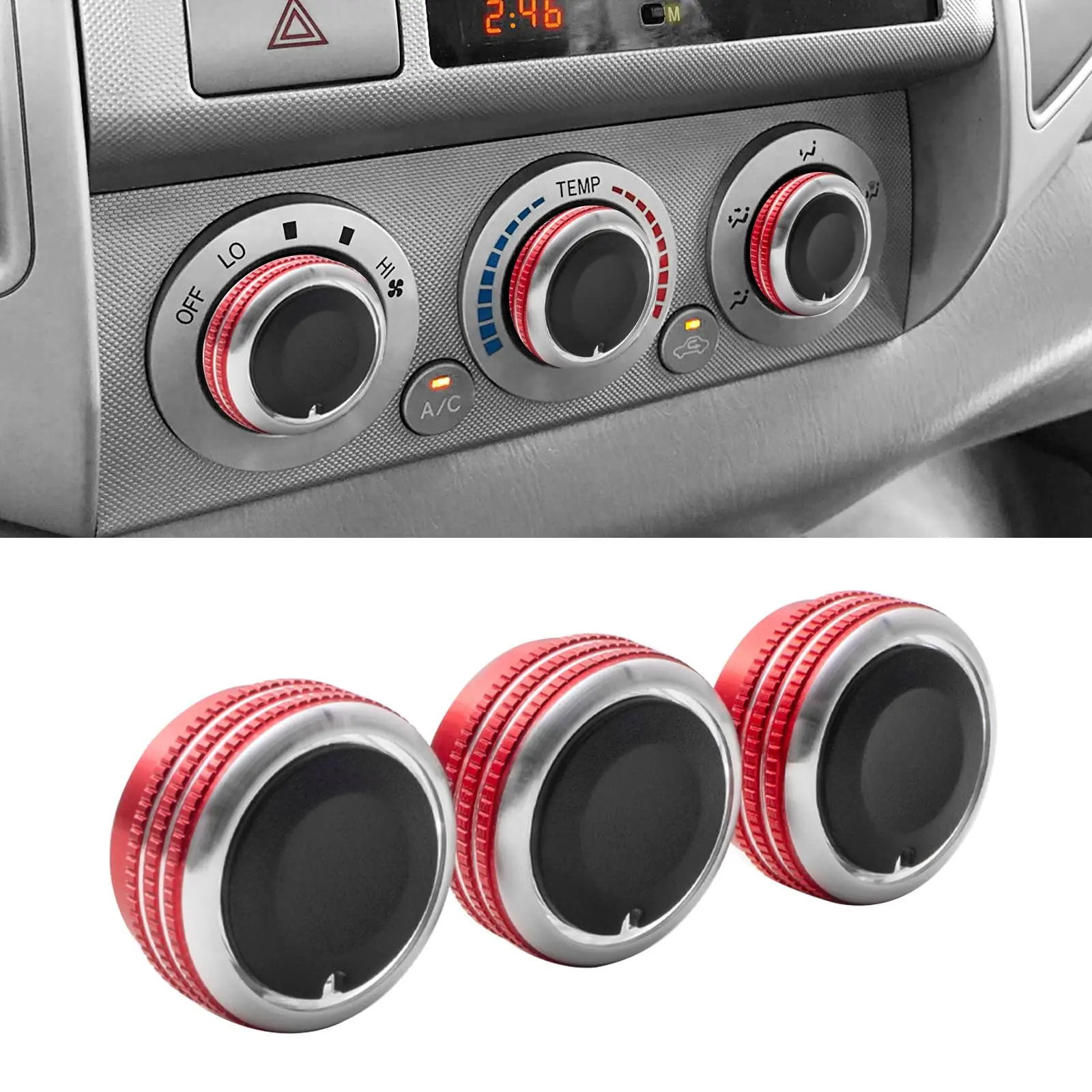 Compatible with Toyota 2005-2015 A/C Air Conditioning Control Knob Button, Control Knob Heater Temperature Fan Control Knob (A Set of 3 Knobs) - Red