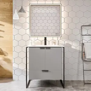 Moma 32 in. Gray Wall Mount Single Sink Bath Vanity with Solid Surface Top and Integrated Sink