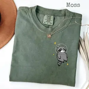 Space Raccoon Comfort Colors Shirt, Funny Racoon T Shirt, Cosmic Animal Graphic Tee, Chaotic Raccoon Shirt, Spooky Gamer Gift For Women, Unisex Casual Graphic T-Shirts