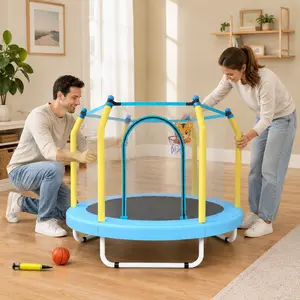 Fahuac 55-Inch Toddler Trampoline - ASTM-Certified Recreational Trampoline with Safety Enclosure, Metal Frame, 30 Springs, 110 lbs Capacity, Foam-Wrapped Poles, Transparent Mesh for Kids' Outdoor & Indoor Play