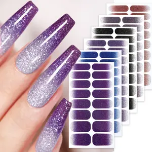 6 Sheets Full Cover Nail Polish Strips, Gradient Shiny Self-Adhesive Nail Stickers, Stick on Nails, DIY Home Use Nail Art Kit for Women