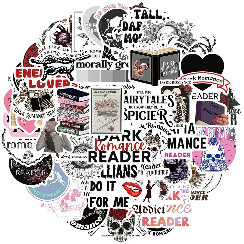 Book Sticker, 50pcs/set Romance Book Sticker, Creative Aesthetic Laptop Journal Water Bottle Decal, Decorative Sticker Packs