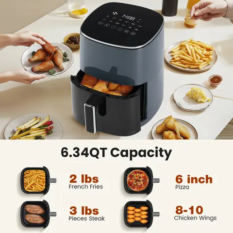 Sweetcrispy 6.34QT Square Air Fryer with Window View - Household Appliances Countertop Oven, 12-in-1 Cooking Tool for Families, 400°F Rapid Crisp Heat Tech, Nonstick Dishwasher-Safe Roasting Baking Basket, See Food in-Window, Roast & Bake Modes